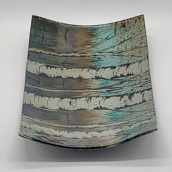 𝅺Reverse Hand Painted Birch Tree Forest Art Glass Console Plate - Picture 4 of 11